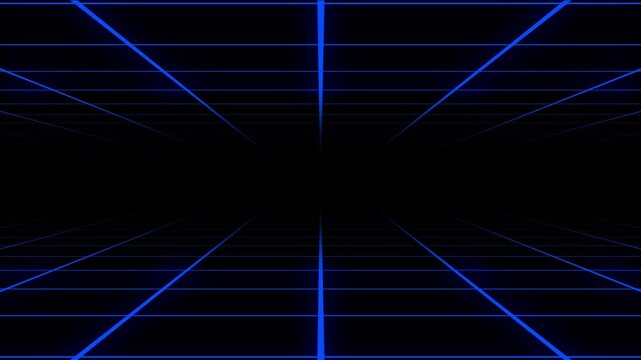 Neon blue grid pattern on dark void, suitable for tech, abstract, backgrounds, digital themes. Bright and modern visual appeal.