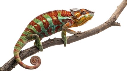 Obraz premium A colorful chameleon perched on a branch isolated