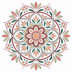 Fototapeta premium Colorful Mandala with Pink and Yellow Flowers.