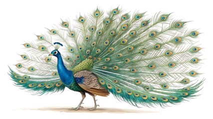 Obraz premium A peacock with its feathers fully displayed out