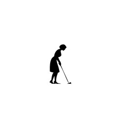 Naklejka premium Simple Stencil Golfer Lady Logo – Black on White Golf Player Silhouette – Minimalist Sports Icon