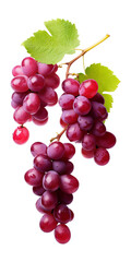 Fototapeta premium flying red grape with leaves isolated on transparent white background, clipping path