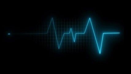 ECG monitor beating heart with a neon electrocardiogram overlay, featuring dynamic HUD elements and a gradient background.Abstract neon green heartbeat signal icon animation background on black. 4k
