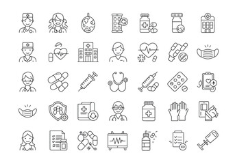 Collection of medical and healthcare icons representing various aspects of health and wellness services