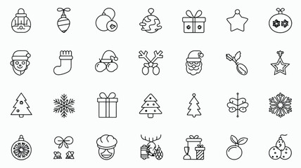 Fototapeta premium Collection of festive christmas icons and symbols in a clean outline style for holiday design