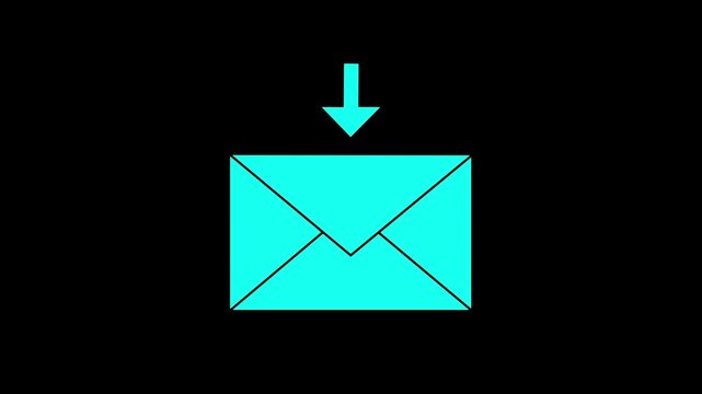  message box icon animation video notice receive Massage animated sign symbol. Message mail box, 4k. Pulsing  mail Box Animation: Glowing Mail Inbox Icon on black background. 4k video