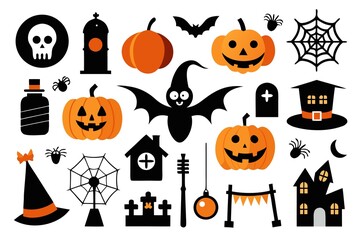 Halloween icons and symbols collection isolated on white background