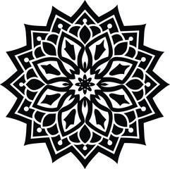 Sophisticated floral mandala design featuring symmetrical patterns, geometric shapes, and decorative elements for artistic and spiritual uses