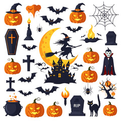 halloween icons set vector