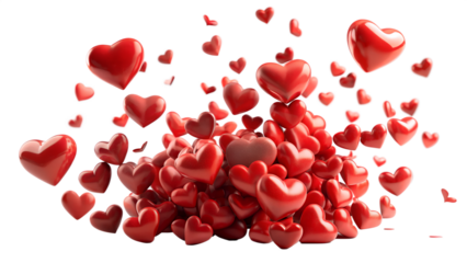 Romantic 3D Render: Pile of Shiny Red Hearts Exploding with Love and Passion.