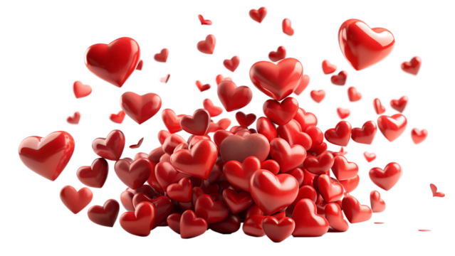 Romantic 3D Render:  Pile of Shiny Red Hearts Exploding with Love and Passion.