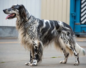 Great Dane and Border Collie black and white dog portrait on white background