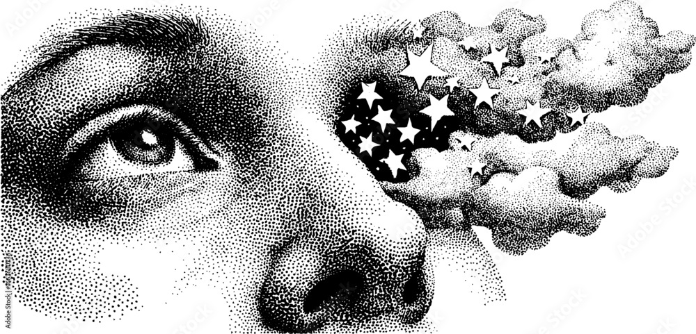 Wall mural surreal face with starry clouds stippling design for artistic concepts
