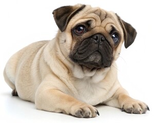 Obraz premium Cute French Bulldog puppy and adorable Pug dog portrait isolated on a white background