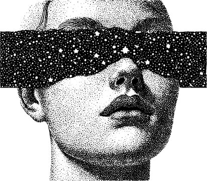 Surreal face with starry stipple effect for artistic poster design