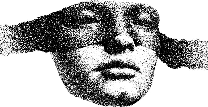 Abstract stippling dotwork portrait with trippy geometric patterns for design
