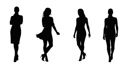 Two Women in Dresses and Heels Posing in a Studio with a Silhouette Style Isolated on White Background silhouette