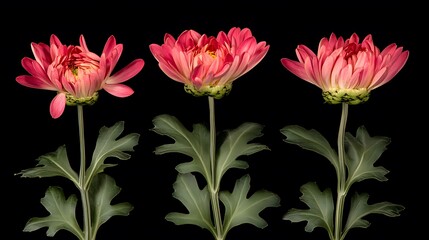 Obraz premium Stunning Pink Chrysanthemum Flowers Botanical Photography Triptych