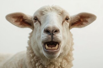 Sheep, bleating, farm, close-up, outdoor, white background, agriculture, livestock