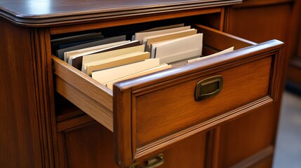 Vintage Wooden Drawer with Papers and Cards