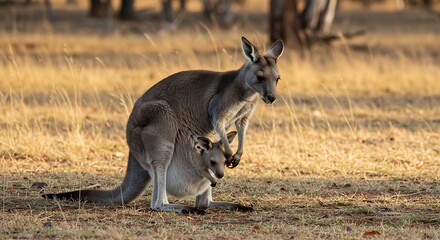 Mother Kangaroo and Joey in Australian Outback.