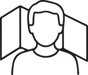 Black and White Outline of a Person Reading a Folded Map Icon