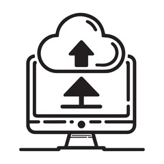 Desktop Monitor with Cloud Upload Symbol