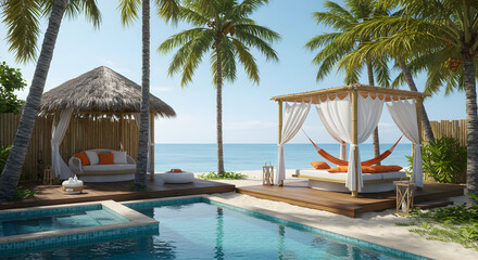 Seaside Luxury Villa with Palm Trees and Ocean Breeze