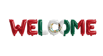 Welcome typography decorated with Mexican national colors isolated background