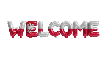 Welcome Balloon Letters with Poland Flag on Isolated Transparent Background