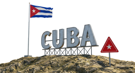 Cuba word sign with Cuban national flag on isolated transparent background