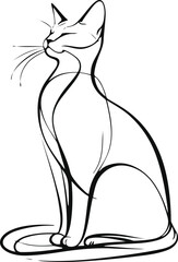 Minimal line art of a cat sitting gracefully, single continuous line, black and white vector, abstract modern style 1