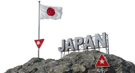 Japan Flag and Japan Text Sign on Isolated Transparent Background