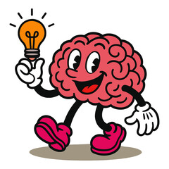 Brain Mascot with Light Bulb – Idea Innovation Cartoon Vector