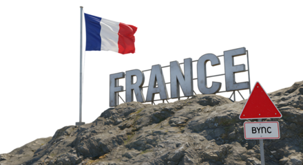France word sign with French national flag on isolated transparent background
