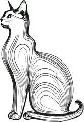 Minimal line art of a cat sitting gracefully, single continuous line, black and white vector, abstract modern style.