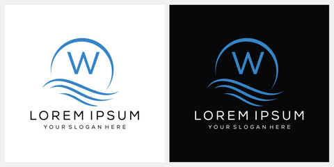 initial letter W wave ocean sea water logo design inspiration