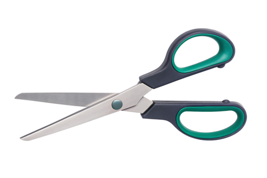 Gray and green handled scissors isolated on a transparent background cutting tool - Powered by Adobe