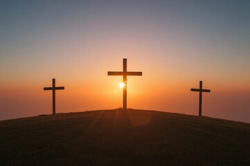 Sunrise Crosses Hilltop Religious Faith Hope