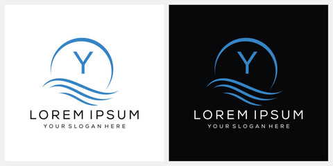initial letter Y wave ocean sea water logo design inspiration