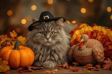 Thanksgiving cat hat autumn festive decor