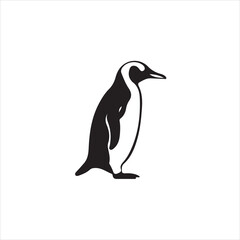 Elegant penguin illustration isolated on white background in black and white