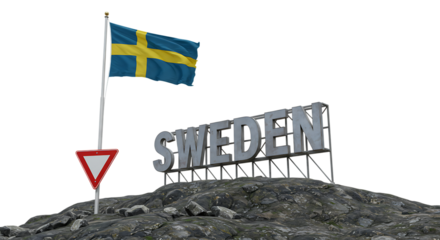 Sweden Country Name Letters With Flag On Mountain Rocks Isolated Transparent Background