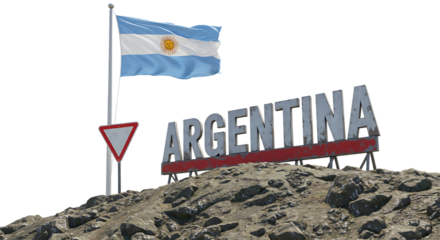 Argentina flag with landmark sign on isolated transparent background