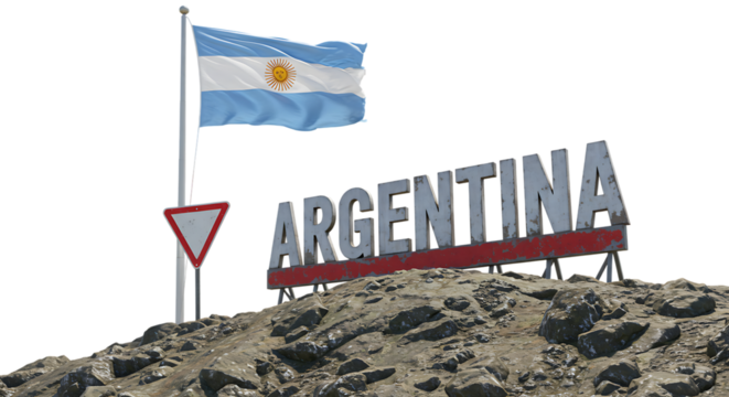 Argentina flag with landmark sign on isolated transparent background