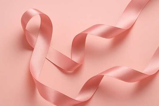 Elegant pastel pink ribbon flowing gracefully on a soft pink background - Powered by Adobe