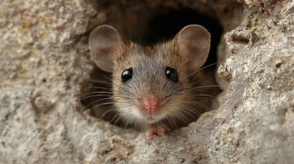 Curious House Mouse Peeking from Wall Cavity: A Glimpse into the World of Rodent Pests