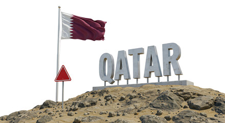 Qatar Landmark Sign with National Flag On Isolated Transparent Background