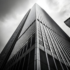 Dramatic Skyscraper Architecture: Monochromatic City Building Perspective