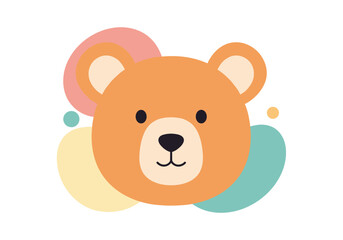 Fototapeta premium Adorable orange teddy bear face surrounded by soft pastel shapes and dots illustration